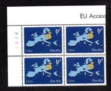 2004 Ireland European Union Enlargement Commemorative Stamp Plate 1A1A1A1A Mint Never Hinged (MNH)
