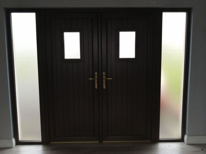 Double French patio doors with side glass panels