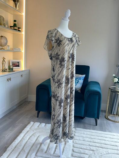 Ladies Beige & Mocha Long Dress with Cap Sleeves from Viyella