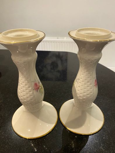 Donegal Parian ware pair of 7 inch  candle holders