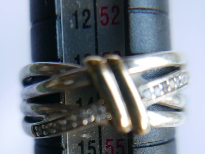 Vintage 9Ct Yellow Gold 375 and Sterling Silver 925 Ring,  Hallmarked 375 - 925  , 3,74g size N1/2