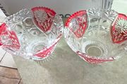 2 bonbon dish each is 25.00 euro Lead Crystal Ruby Flash Floral Dish Bowl Anna Hutte Asti Bleikristall Germany