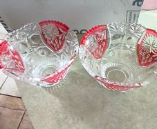 2 bonbon dish each is 25.00 euro Lead Crystal Ruby Flash Floral Dish Bowl Anna Hutte Asti Bleikristall Germany