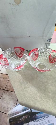 2 bonbon dish each is 25.00 euro Lead Crystal Ruby Flash Floral Dish Bowl Anna Hutte Asti Bleikristall Germany