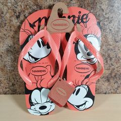 Havianas Minnie mouse pink laranja cyber flip flops size UK 8 - 9 EU 41 42