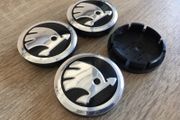 4x Skoda 56mm  Wheel Centre Caps Black/Chrome