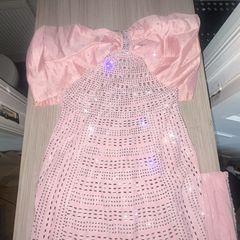 SHEIN Pink Sequin Maxi Dress With Bow Detail, size Small