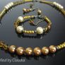 Cream Yellow Mustard Handmade Set Necklace with matching bracelets and earrings, in a GIFT BOX Image 2