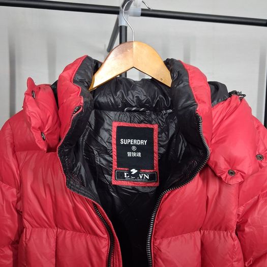 Superdry Women Red Hooded Down Puffer Jacket Size S
