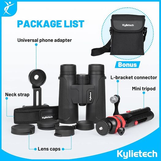 Waterproof Binoculars with Tripod & Phone Adapter, BAK-4 Prisms, FMC Lens for Bird Watching, Hiking & Stargazing
