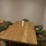 Extendable oak dining table with 6 olive green chairs Image 5