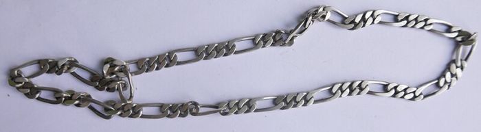 Vintage Sterling Silver 925 Figaro Necklace 20" Long Chain Link Flat Vintage Silver Sterling Gift Men 37,6g
