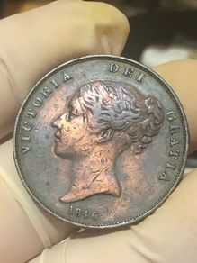 1846 Penny Victoria SCARCE DATE Nice Grade
