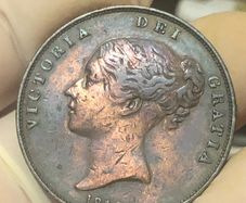 1846 Penny Victoria SCARCE DATE Nice Grade