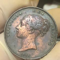 1846 Penny Victoria SCARCE DATE Nice Grade