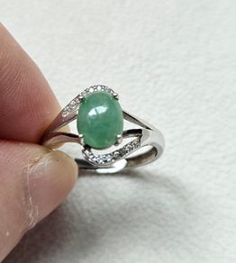 Natural Burma Jade silver ring