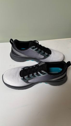 Skechers mens GO WALK Hahn sneakers trainers runners Size 43 UK9.5 BNWT grey black teal no-tie laces