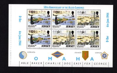 1994 Jersey 50th Anniversary of D-Day Commemorative Stamps Booklet Pane for Omaha Beach Mint Never Hinged (MNH)