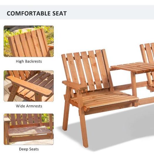 2-Seater Wooden Bench with Centre Table