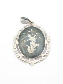Vintage Sterling Silver Siam Niello Brooch Pendant