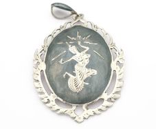 Vintage Sterling Silver Siam Niello Brooch Pendant