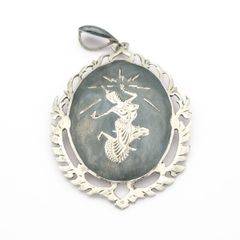 Vintage Sterling Silver Siam Niello Brooch Pendant