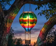 Garden Ornaments Outdoor, 45CM Realistic Flame Hot Air Balloon Solar Garden Light, Hanging Colorful Glass Effect Solar LED Balloon Lantern, for Balcony & Tree, Gifts for Women