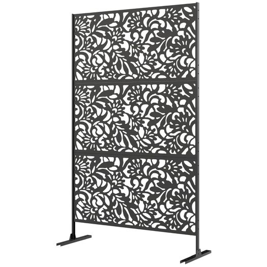 Decorative Outdoor Privacy Panel Garden Claustra 3 Panels Floral Pattern Steel 122 x 45 x 198 cm Black