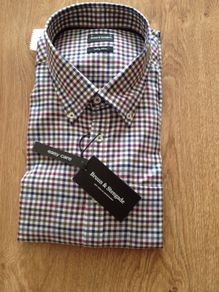 Bruun & Stengade Blue Trim Fit Easy Care Check Dress Shirt