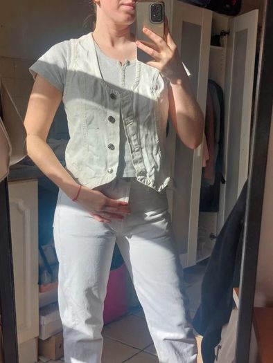 Unworn White Denim Waistcoat / Button-Up Sleeveless Vest