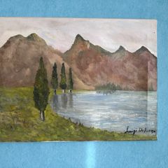 Original Oil Painting on Canvas, Mountain Lake Landscape, Signed Luigi Di Fonzo, 45 x 60 cm