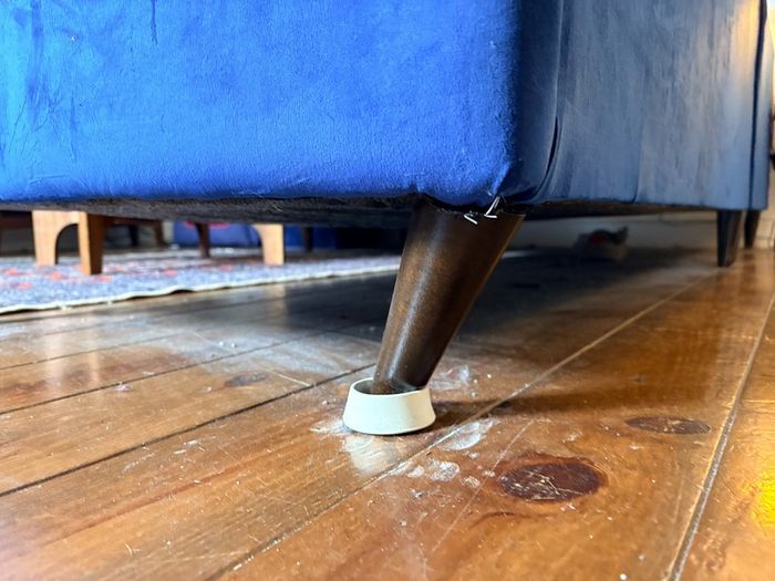 L shaped sofa/couch, blue velvet.