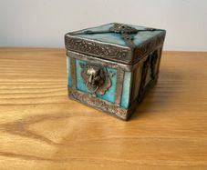 Vintage Chinese Stone Agate? Box with Ornamental Lion Head Dragon Phoenix Butterfly