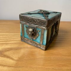 Vintage Chinese Stone Agate? Box with Ornamental Lion Head Dragon Phoenix Butterfly