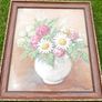 Vintage Vase of Flowers, original Oil on Canvas, signed  framed, 13,5" x 11,5" Image 2