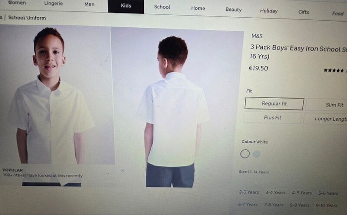 2 M&S boys age 13-14 short sleeve white shirts regular fit