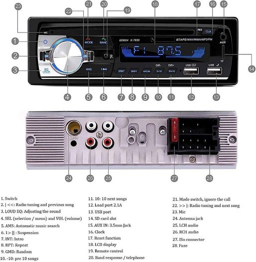 Bluetooth Hands-Free, CENXINY 1 DIN Car Stereos with USB and CAR MP3 Player, 4x65W FM Radio, Support IOS and Android Phone (No CD player)
