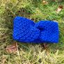 Handmade crochet warm knot twisted headband, blue wooly ear warmer Image 3
