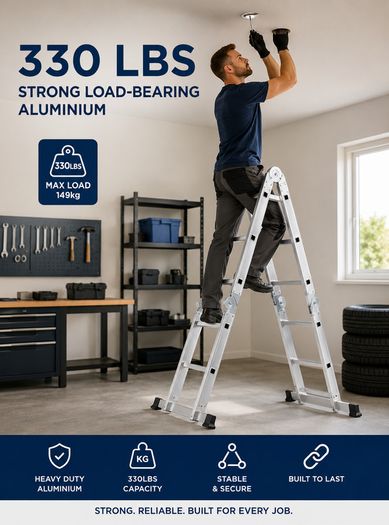 7-in-1 Multi-Purpose Aluminium Ladder 5.75m Folding Extension Ladder 150kg Heavy Duty