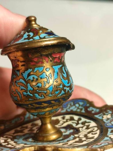 19th Century Napoleon 111 Bronze Cloisonne Ink Well