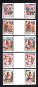1993 Isle of Man Christmas Commemorative Stamps Gutter Pairs Mint Never Hinged (MNH)