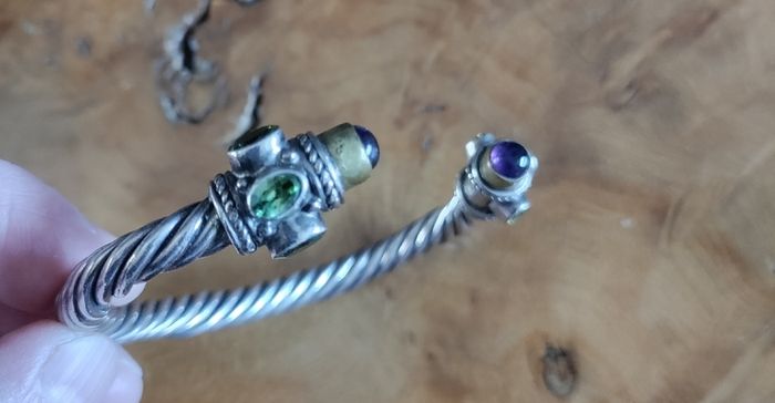 Bracelet Beautiful Silver Torque Bangle Cuff with Amethyst and peridot
