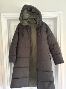 Zara Black / Dark Green Reversible Water Repellent Long Puffer Coat L