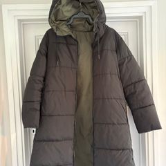 Zara Black / Dark Green Reversible Water Repellent Long Puffer Coat L
