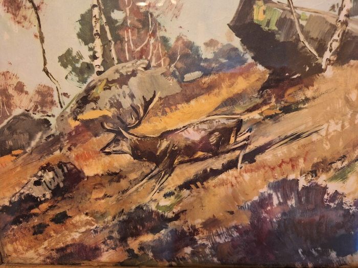 Stag in Flight Painting - Vintage