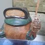 Pair of Hand Carved Wooden Fishing Frog Figures Image 4