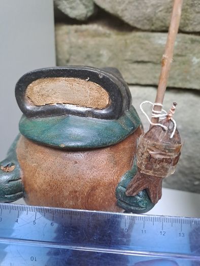 Pair of Hand Carved Wooden Fishing Frog Figures