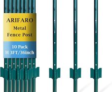 Metal Fence Posts 91cm / 3ft, Pack of 10, Sturdy Duty No Digging Garden U Post for Wire Fencing Steel Poles for Yard, Outdoor Wire