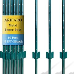 Metal Fence Posts 91cm / 3ft, Pack of 10, Sturdy Duty No Digging Garden U Post for Wire Fencing Steel Poles for Yard, Outdoor Wire