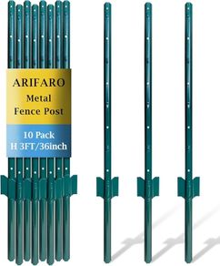 Metal Fence Posts 91cm / 3ft, Pack of 10, Sturdy Duty No Digging Garden U Post for Wire Fencing Steel Poles for Yard, Outdoor Wire